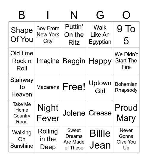 Musical Bingo Card