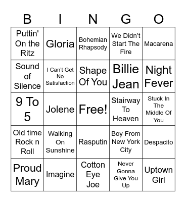 Musical Bingo Card