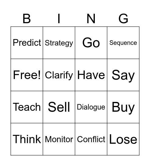 Vocabulary #1 Bingo Card