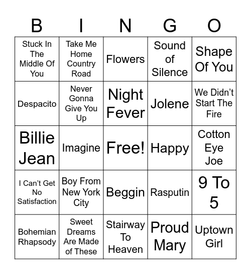 Musical Bingo Card