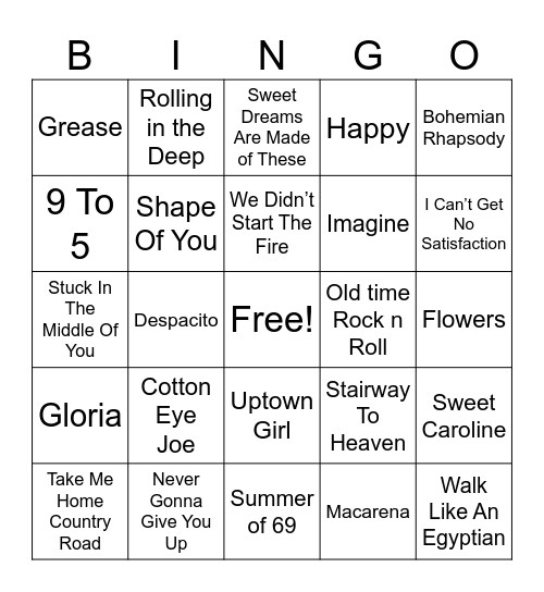 Musical Bingo Card