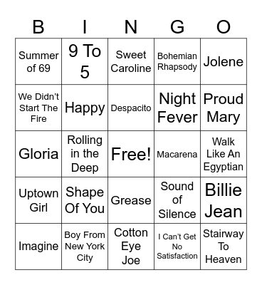 Musical Bingo Card