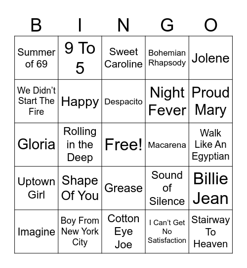 Musical Bingo Card