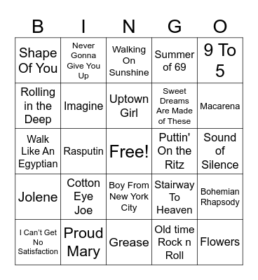 Musical Bingo Card
