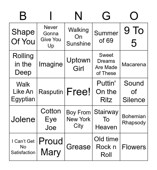 Musical Bingo Card