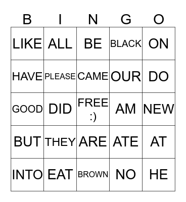 SIGHT WORDS BINGO Card