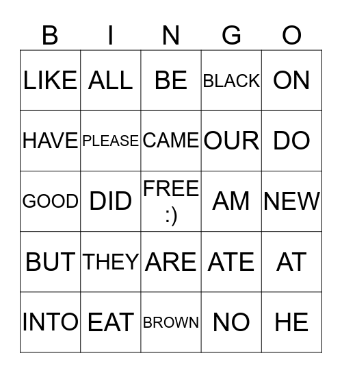 SIGHT WORDS BINGO Card