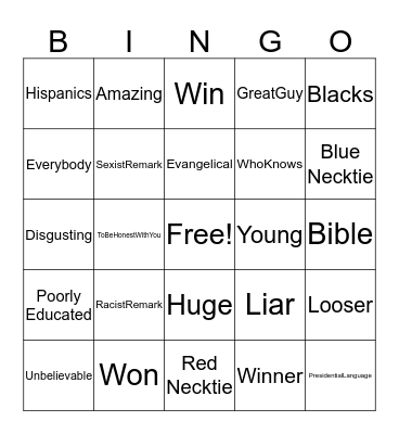 Donald Trump's Debate Lingo Language   Bingo Card