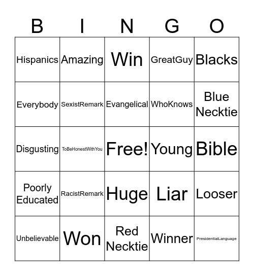 Donald Trump's Debate Lingo Language   Bingo Card