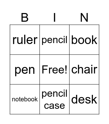 School Things  Bingo Card