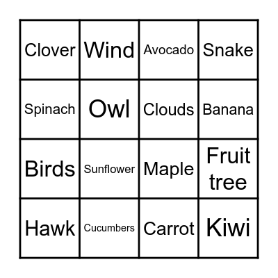 Garden Bingo Card