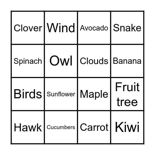 Garden Bingo Card