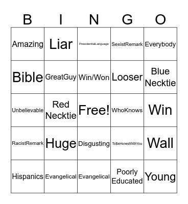 Donald Trump's Debate Lingo Language   Bingo Card