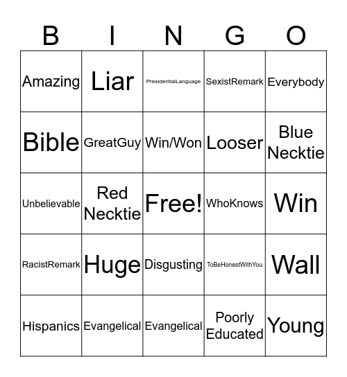 Donald Trump's Debate Lingo Language   Bingo Card