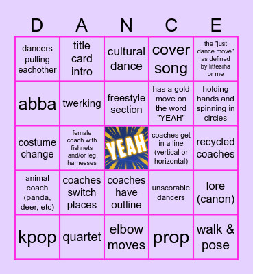 Just Dance Bingo Card