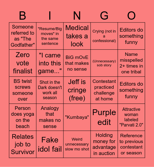 Survivor 45 Bingo Card