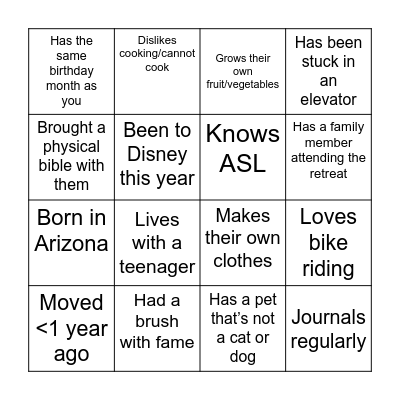 Human Bingo Card