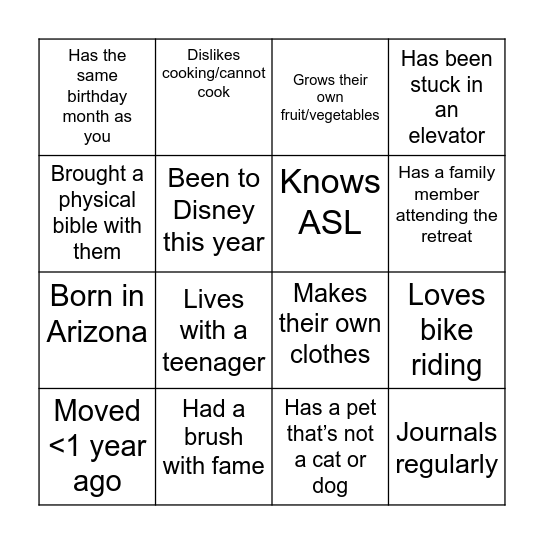 Human Bingo Card