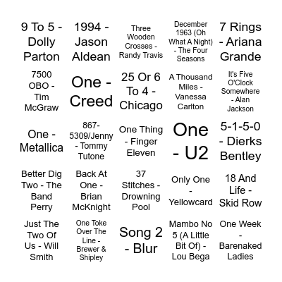 Numbers Game Bingo Card