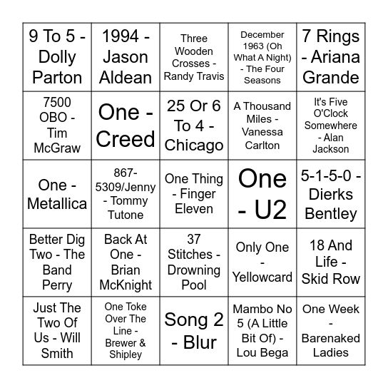 Numbers Game Bingo Card