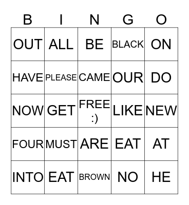 SIGHT WORDS BINGO Card