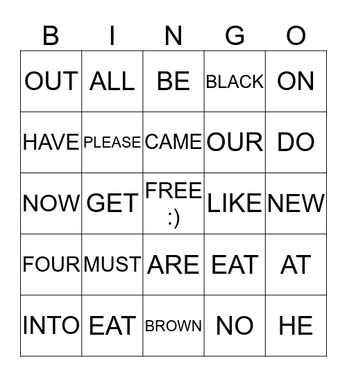 SIGHT WORDS BINGO Card