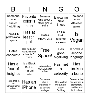 Oakland Promise Bingo Card