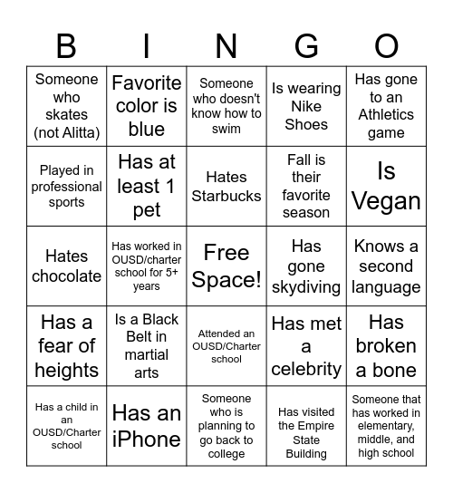 Oakland Promise Bingo Card