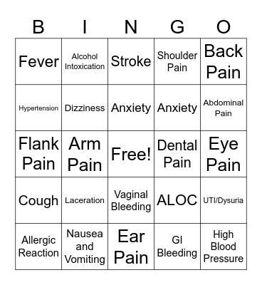 ER Bingo Card