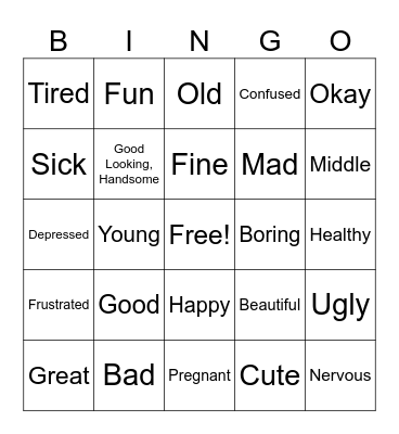 ASL 1 ADJECTIVES Bingo Card