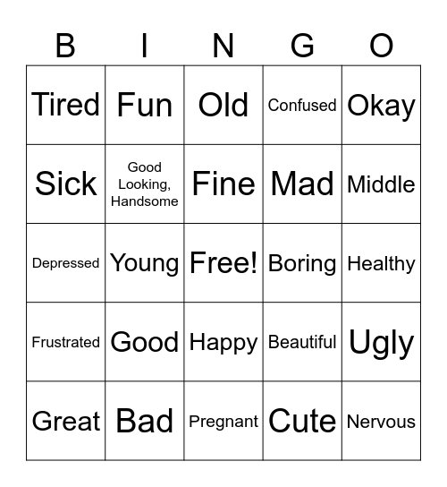 ASL 1 ADJECTIVES Bingo Card