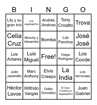 Bingo Musical Bingo Card