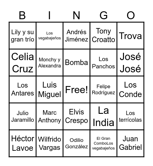 Bingo Musical Bingo Card