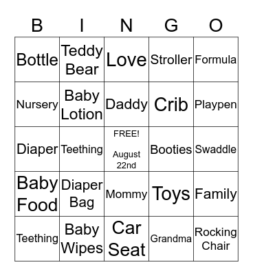 May's Baby Shower Bingo Card