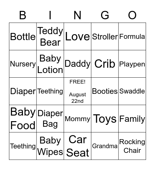 May's Baby Shower Bingo Card