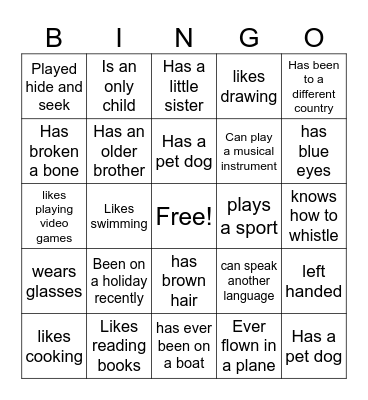 GET TO KNOW YOU BINGO Card