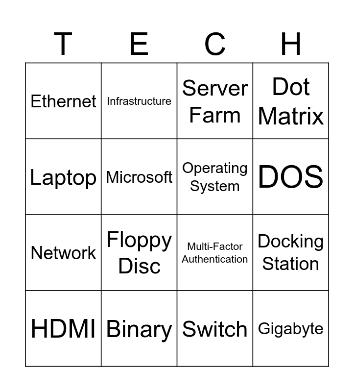 Technology Bingo Card