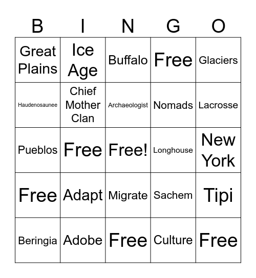 First Native Americans Bingo Card