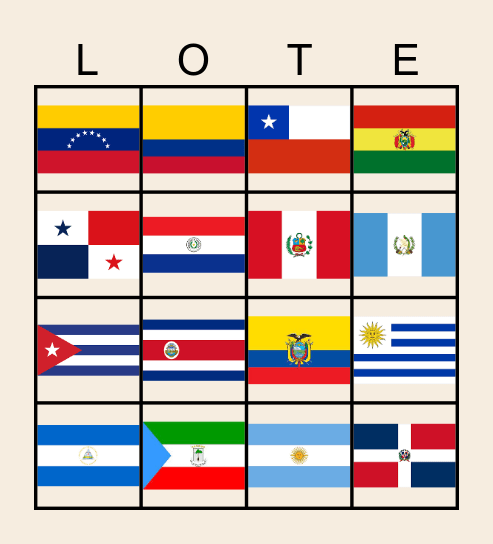 ¡Lotería! La Cultura/Geografía del Mundo Hispanohablante Bingo Card