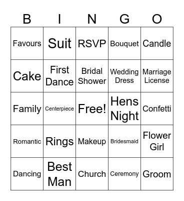 Bridal Shower Bingo Card