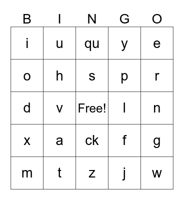 sounds first grade Bingo Card