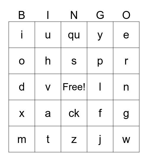 sounds first grade Bingo Card