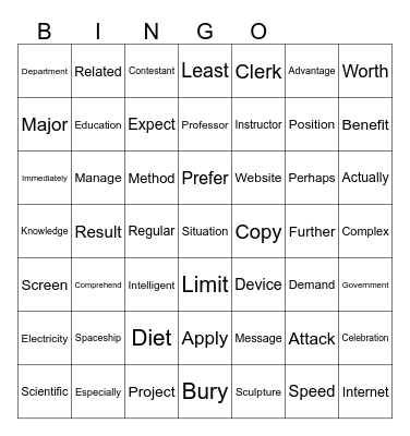 11, 12 13 14 15 Bingo Card