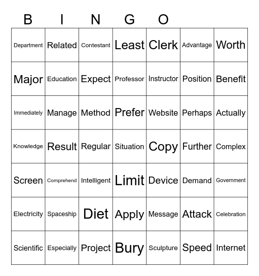 11, 12 13 14 15 Bingo Card