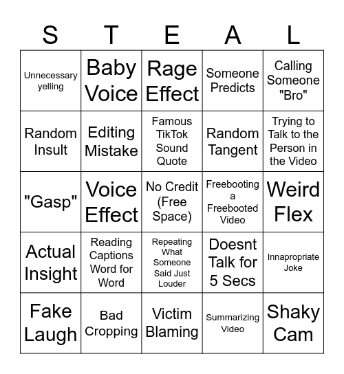 Sssniperwolf Bbbingo Card