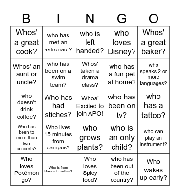 Brother Bingo Card