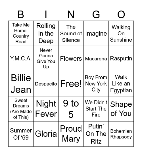 Musical Bing Bingo Card