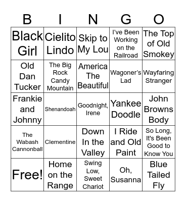 American Ballads Music Bingo Card