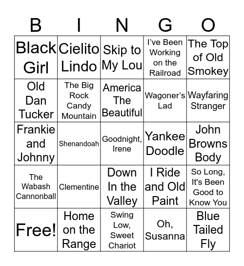 American Ballads Music Bingo Card