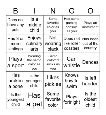 Name Bingo Card